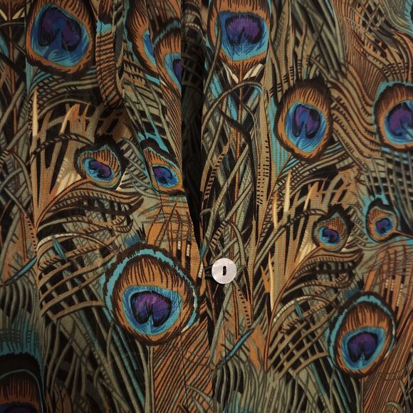 Show Me Your Mumu Green Peacock Printed Button-Down Blouse Size XS - Picture 6 of 9
